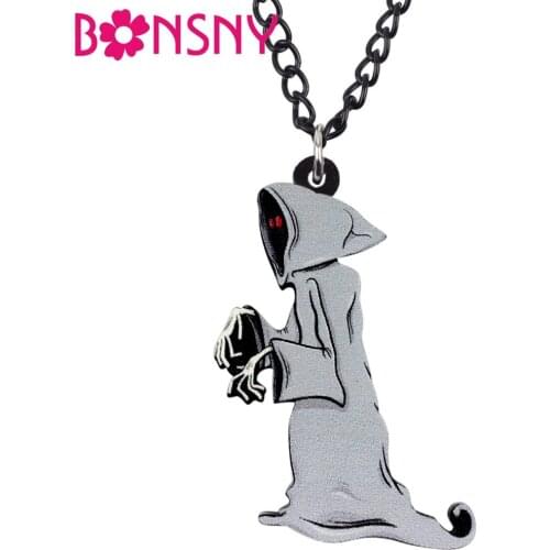 Bonsny Acrylic Halloween Grey Ghost Skull Necklace Pendant Chain Choker Punk Decoration Jewelry For Women Girls Teens Wholesale