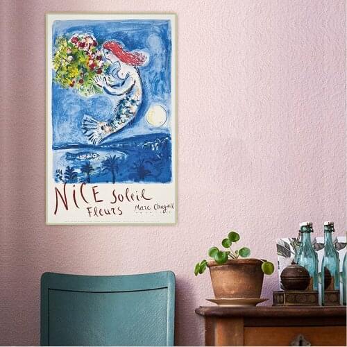 Citon Marc Chagall《Nice Soleil Flowers》Canvas Oil Painting Artwork Poster Decorative Picture Wall Hanging Decor Home Decoration