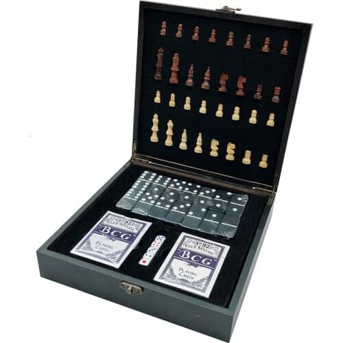 New High Quality Design Folding 4 In 1 Wooden International Chess&Poker&Dice&Domino Family Party Entertainment Table Board Games