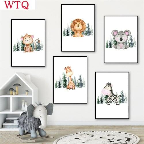 Zebra Lion Giraffe Canvas Painting Print Woodland Animals Wall Art Poster Nursery Prints Nordic Posters Picture Kids Room Decor