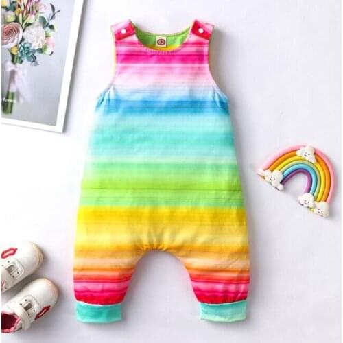 Babies Casual Sleeveless Jumpsuit, Multicolor Rainbow Printed Pattern Round Collar One-piece 2021 New Summer Bodysuit