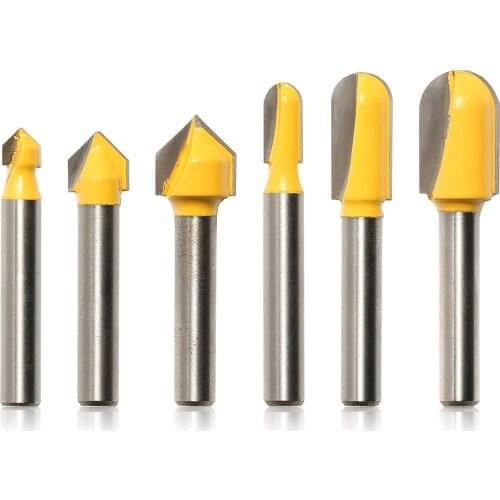 CNC Router Bits Round Nose and V Groove Router Bit Set, 1/4'' Shank, for CNC, Hand-held, Table-Mounted Router, 6PCS, VR06A