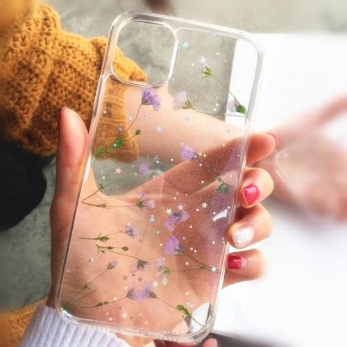 Beautiful Real Dry Pressed Flower Phone Case For iPhone 11 pro max X XS XR Max 6 S 7 8 Plus SE 2020 Floral Transparent TPU Cover