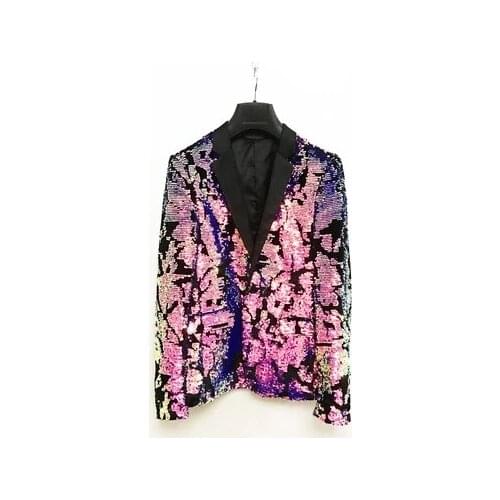 100%real men sequined sewing bling event/stage performance short tuxedo jacket/stage performance/ASIA SIZE