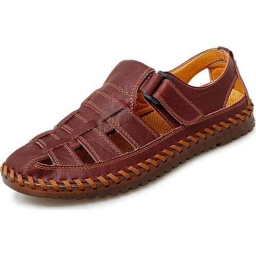 Fashion Handmade Gladiator Genuine leather Men Sandals Soft Leather Moccasins High Quality Men Shoes Big Size 38-47