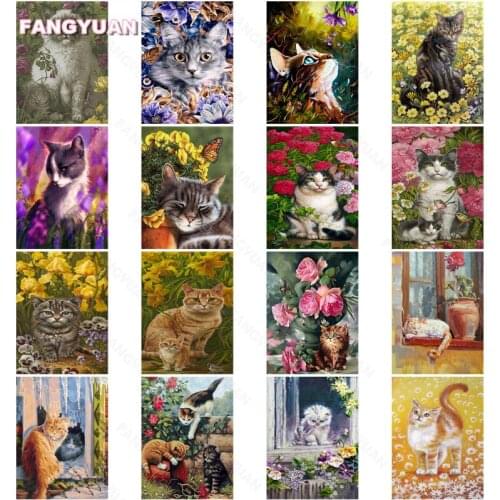 Diamond Painting Kit Animals Cute Little Cat In The Flowers Cross Stitch Kits Needlework Pictures of Rhinestones Gift Home Decor