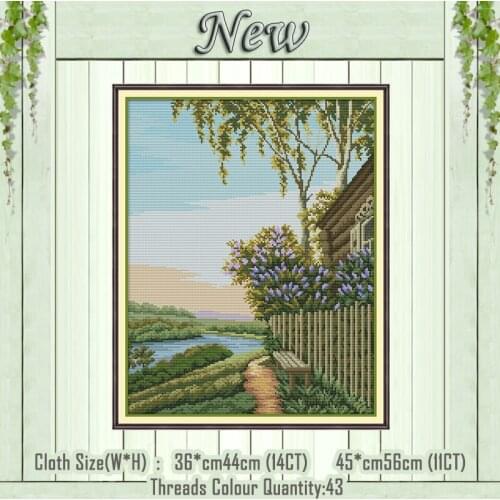 Evening fence scenery decor diy painting counted printed on the canvas DMC 11CT 14CT kit Cross Stitch embroidery needlework Sets