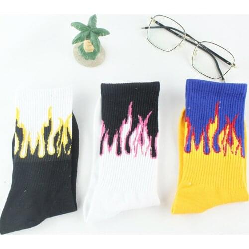 Harajuku mens socks cotton flame print hip hop skateboard socks skarpetki men woman funny unisex sokken calcetines hombre Sox