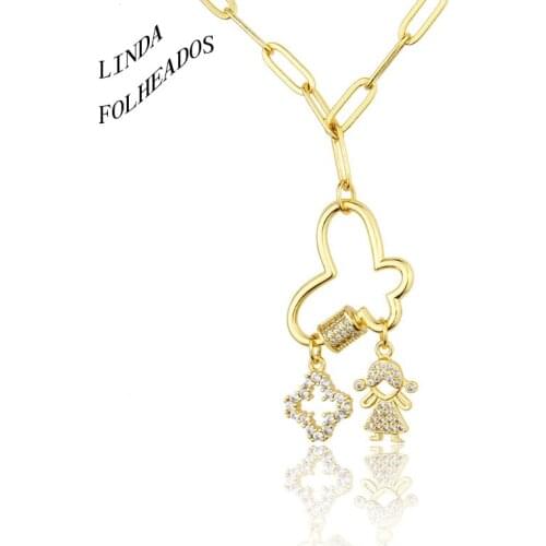 New Design Fashion Chains Golden Zircon Necklace Set Auger Copper Girl Butterfly Combination Of Turnbuckle Pendant Party Gift