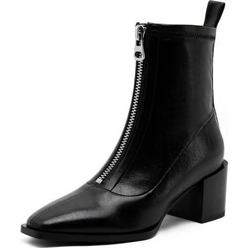 Autumn Winter Ankle Women Boot Shoe High Heels Elegant Fashion Shoe Large Size Female Black Brown Slip On Short Plush Boots A66