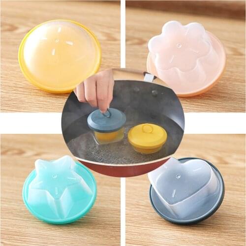4 Pcs/Set Egg Boiler Plastic Egg Poacher Set Kitchen Egg Cooker Tools Egg Mold Form with Lid Brush Pancake Maker