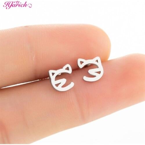 Simple Hollow Cat Prevent Allergy Stud Earrings Stainless Steel Cute Animal Pet Earring for Women Wedding Exquisite Tiny Jewelry