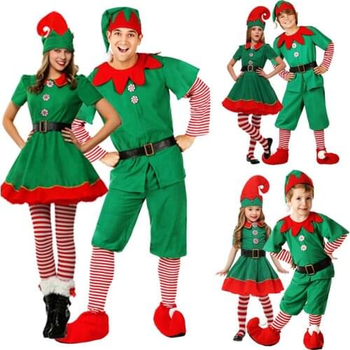 Christmas parent-child costume adult children cos green elf performance dress kindergarten male Santa Claus suit