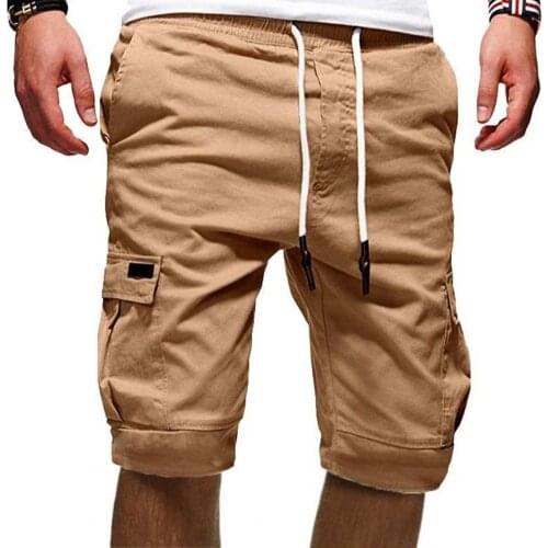 Mens Cargo Shorts Solid Color Multi Pockets Men Loose Drawstring Shorts for Jogging Male Summer Casual Loose Soft Men Shorts
