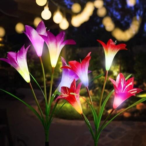 Outdoor Solar Garden Stake Lights with 4 Lily Flower Multi-color Changing LED Solar Stake Lights for Garden Patio Backyard