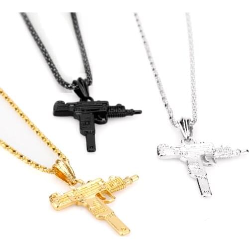 Hip Hop Jewelry UZI Submachine Gun Necklace Men Women long Chain Pendants Necklaces Charms Collier