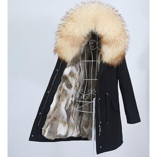 MENINA BONITA Winter Jacket Women Real Fur Coat Waterproof Long Parka Natural Raccoon Fur Hooded Rabbit Fur Liner Streetwear