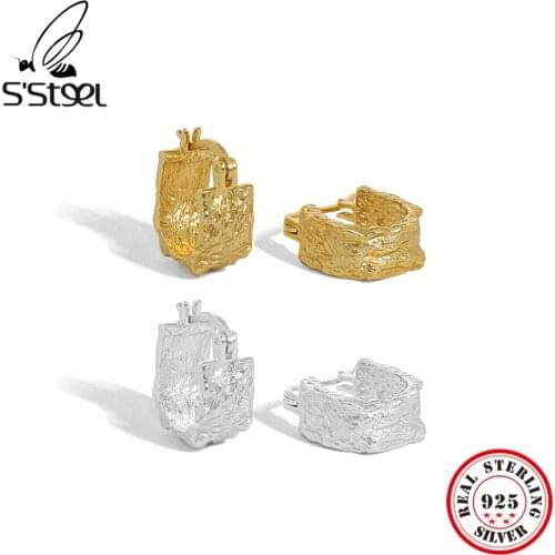 SSTEEL Korean Minimalist Earings Pure 925 Sterling Silver 18K Gold Plated Hoop Earrings Gift For Women Personalized Jewellery