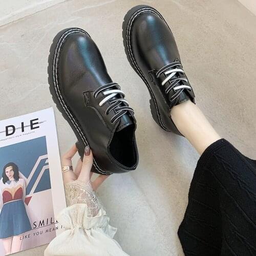 Autumn Women Platform Shoes Woman Derby Patent Leather Flats Lace Up Footwear Female Flat Oxford Shoes For Women U19-11