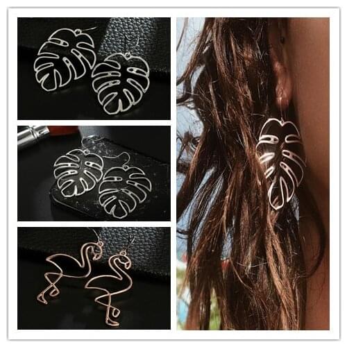 1 Pair Bohemian Hollow Leaves Earrings Women Tropical Plant Leavesmetal Earrings Holiday Jewelry Party Gifts