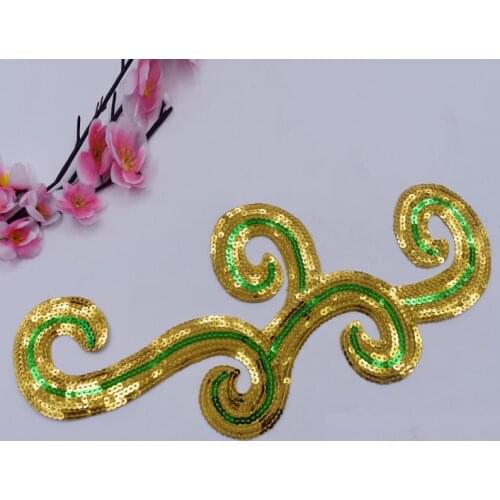10 Pcs Iron On Gold Sequins Embroidered Appliqued 3D Sequined Cosplay Costumes Diy Lace Flower Patches Gold Trims Size 34*16cm