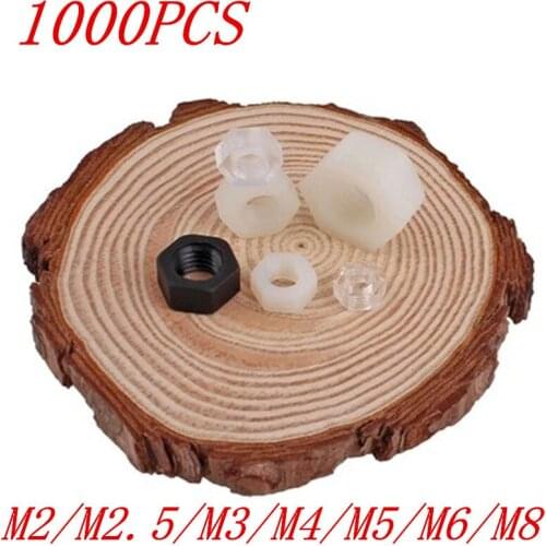 1000pcs/lot M2 M2.5 M3 M4 M5 M6 M8 M10 Black or white Nylon Hex Nut Hexagon Plastic Nuts