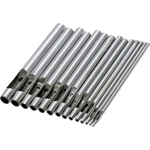 14Pcs Round Hollow Punch Set Leather Craft Punch Tool Hollow Hole Punch Cutter Tool for Watch Bands Belts Canvas