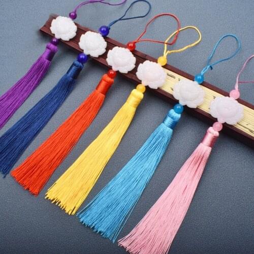 2-10 Pcs White jade lotus Fringe Trim Bookmark Silk Tassels Pendant DIY Sewing Curtains Accessories Clothes Bag Craft Supplies