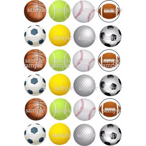 24 FOOTBALL BASKETBALL GOLF TENNIS BASEBALL Edible Cake Topper Wafer Rice Paper Cupcake Topper Birthday Party Decoration Supply