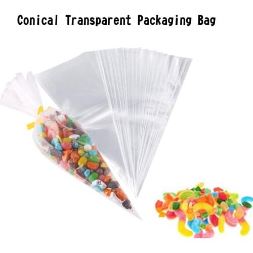50-200pcs Transparent candy packing Bags Wedding Birthday Party Decoration Sweet Cellophane Candy Bag Cone Storage Packaging Bag