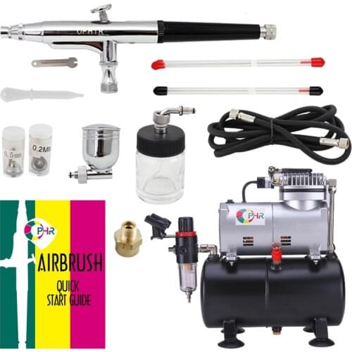 OPHIR Pro 3 Tips Dual Action Airbrush Gravity Paint with Air Tank Compressor for Hobby Paint Temporary Tattoo Tanning _AC090+074