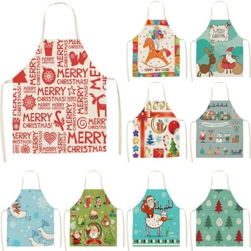 1pc Christmas Apron Deer Snowflake Pinafore Chef Cotton Linen Aprons 53*65cm Woman Adult Bibs for Home Kitchen Cooking Baking