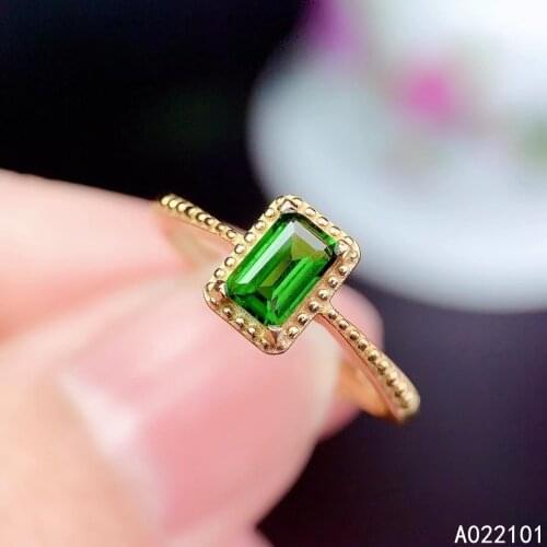 KJJEAXCMY fine jewelry S925 sterling silver inlaid natural Diopside girl noble ring support test Chinese style hot selling