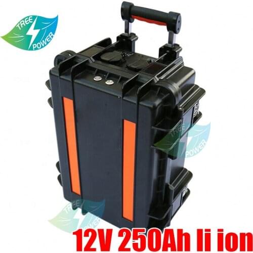 Lithium ion battery pack 12V 250Ah with BMS for solar system electric boat backup power RV motorhome+20A charger