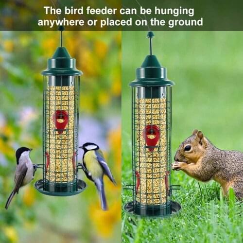 Metal Squirrel-proof Bird Feeder with 4 Feeding Ports 2.4-pound Seed Capacity 23 Inch Green for Outside