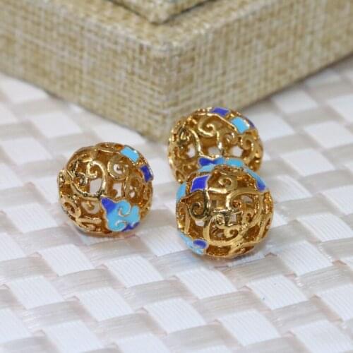 13mm gold-color cloisonne round ball accessories 5pcs wholesale price diy men & women spacers beads jewelry making B2394