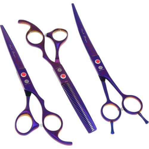 Purple Dragon 7 Inch High Quality Pet Grooming Scissors Set Dogs Cutting Thinning Curved Shears Puppy Cat Clippers LZS0353