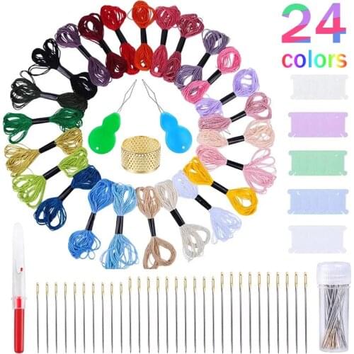 LMDZ 24 Color Embroidery Floss Cross Stitch Threads, Embroidery Kit with Embroidery Needle Large Eye Stitching Needles