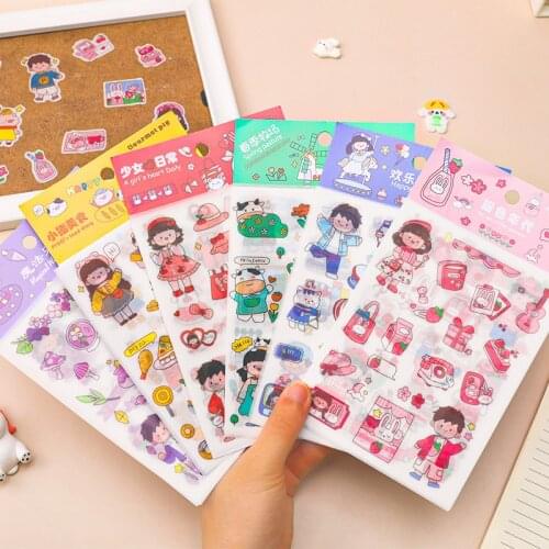 Cartoon Girl Stickers Student Girl Heart Journal Material Childrens Decorative DIY Stationery Small Sticker