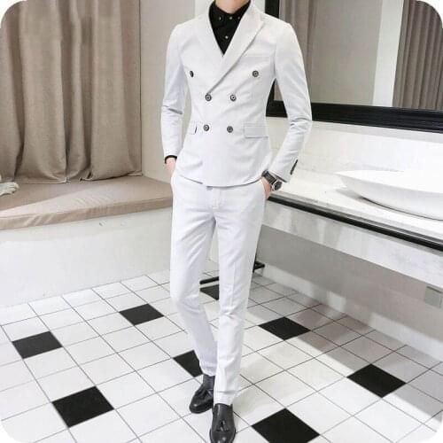 Custom White Men Wedding Suits Pants Peak Lapel Navy Blue Groom Tuxedo Best Man Blazer Slim Fit Burgundy Terno Masculino 2Piece