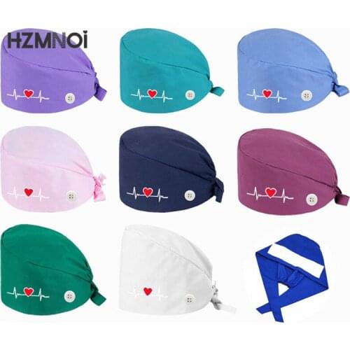 2020 New Heart-shaped Embroidered Nurse Cap with Button Salon Female Nurse Cap Laboratory Pet Surgeon Cap Surgery Cap
