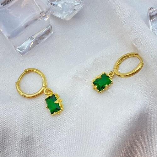 New candy colored gem Earrings emerald Cubic zirconia Earrings Light luxury copper jewelry inlaid copper Earrings