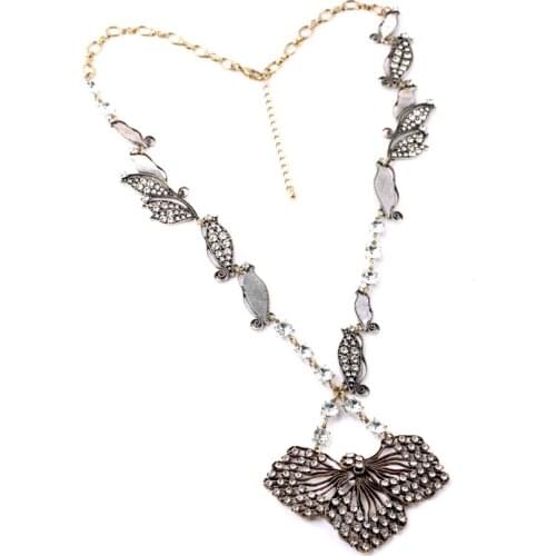 Bulk Price Classical Vintage Cool Flower Necklace Women silver color ColorCrystal Pendants Long Charm Royally Facets Jewelry