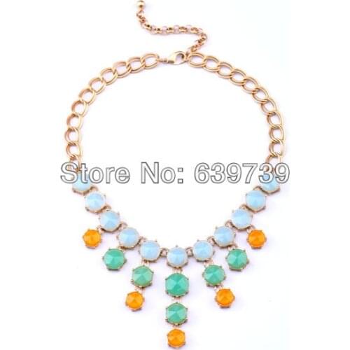 Bulk Price Candy Gold Color Resin Sea Blue Necklace