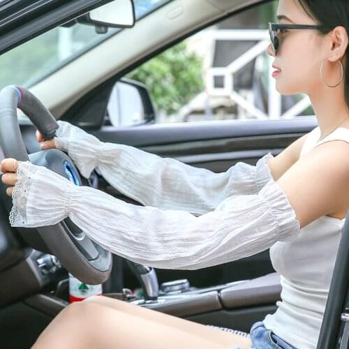 Summer cute wild plain sunscreen gloves female UV-resistant thin cotton driving outdoor sunshade sleeves long