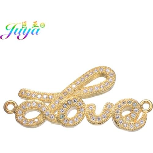 Valentines Day Gift Jewelry Micro Pave Zircon Letter Love Gold Charm Connectors Accessories For Women Charm Bracelet DIY Making