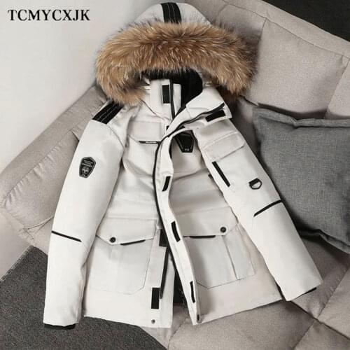 Hooded Real Fur Collar Down Jacket Men And Women The Same Thick Winter Outdoor Snow Coat New Couple Tooling Oversized Jacket