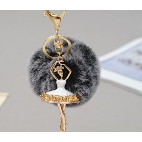 Ballerina Girl Fluffy Rabbit Fur Ball Keychain Car Key Chain Ring Decoration For Purse Bag EH770