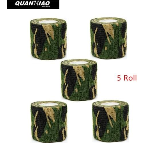 QuanMiao 5 Roll Camouflage Tape Self-adhesive Wrap Military Camo Stretch Bandage for Gun Rifle Camping Hunting Equipment 5Colour