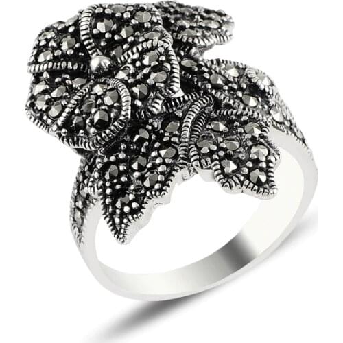 Silver 925 Sterling Flower Marcasite Cubic Zirconia Ring